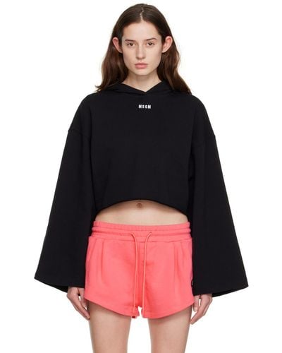 MSGM Black Embroidered Cropped Hoodie