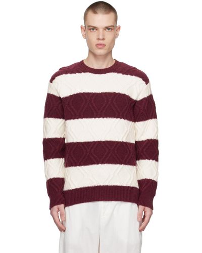 Dries Van Noten Off-white & Burgundy Striped Sweater - Red