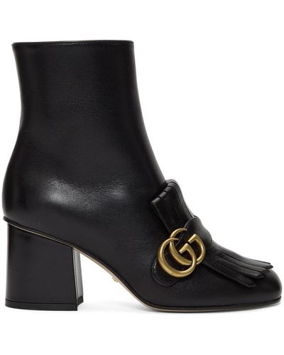 Double G Studded Leather Ankle Boots in Brown - Gucci