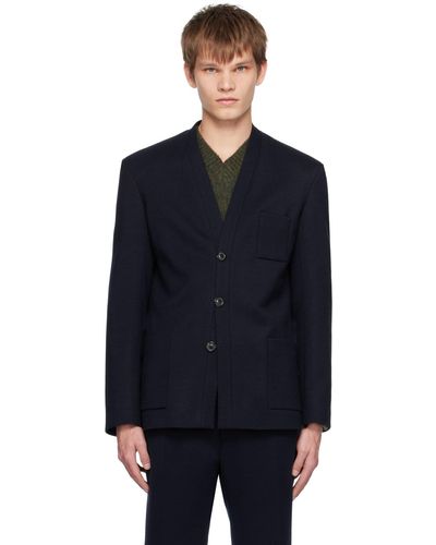 Maison Margiela Veston bleu marine à col en y - Noir