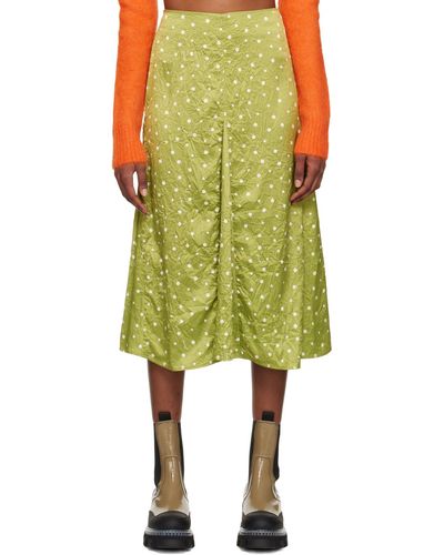 Ganni Green Polka Dot Midi Skirt - Yellow