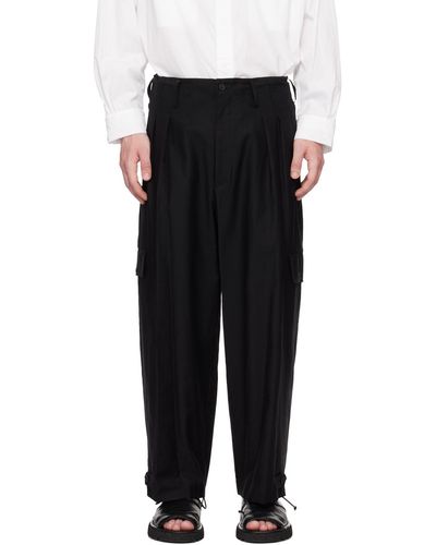 Yohji Yamamoto Pantalon cargo noir à plis