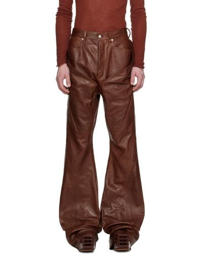 Rick Owens Burgundy Slivered Leather Trousers - Brown