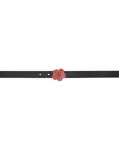 KENZO Black Paris Thin Boke Flower Reversible Belt