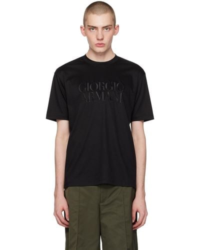 Giorgio Armani ロゴ刺繍 Tシャツ - ブラック