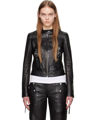 Blumarine Black Guêpière Leather Biker Jacket