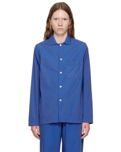 Tekla Chemise de pyjama bleue à boutons