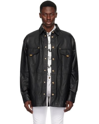 Versace V-Emblem Leather Jacket - Black