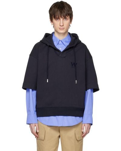 WOOYOUNGMI Navy Open Placket Hoodie - Blue
