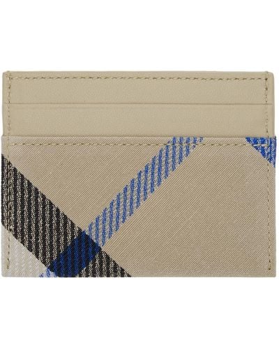 Burberry Taupe Check Card Holder - Blue