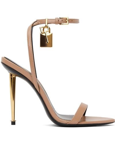 Tom Ford Taupe Padlock Pointed Naked Heeled Sandals - Metallic