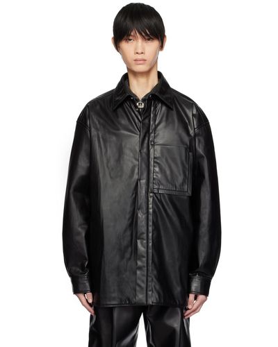 WOOYOUNGMI Black Patch Pocket Faux-leather Shirt