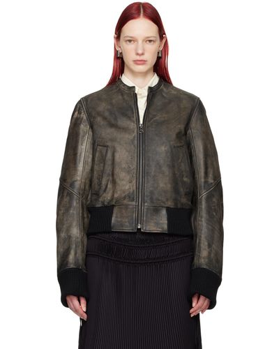 MM6 by Maison Martin Margiela Faded Leather Jacket - Black
