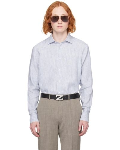 ZEGNA White & Blue Spread Collar Shirt