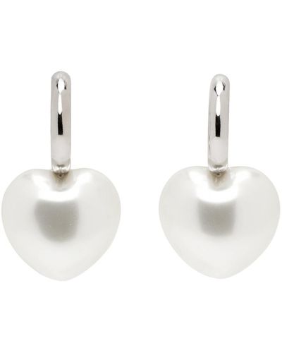 Simone Rocha Silver Xl Heart Hoop Earrings - White