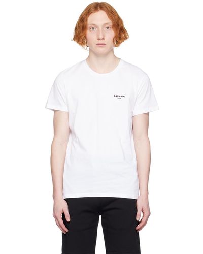 Balmain ホワイト フロックロゴ Tシャツ