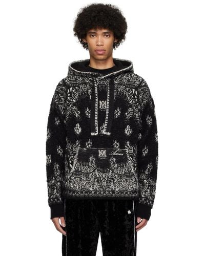 Amiri Pull à capuche noir à motif cachemire