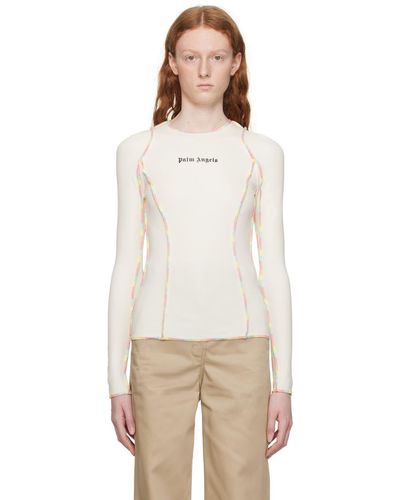 Palm Angels オフホワイト レインボーステッチ 長袖tシャツ - マルチカラー