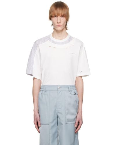 Feng Chen Wang ホワイト ディストレス Tシャツ