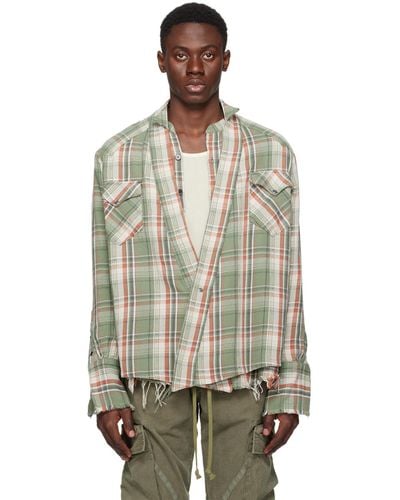 Greg Lauren Khaki Y-Neck Shirt - Multicolor