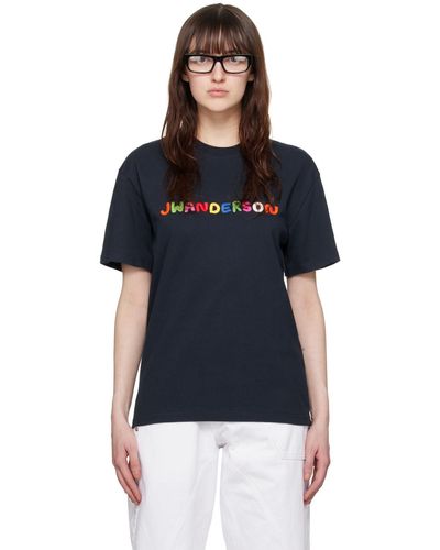 JW Anderson T-shirt bleu marine à logo brodé - Noir