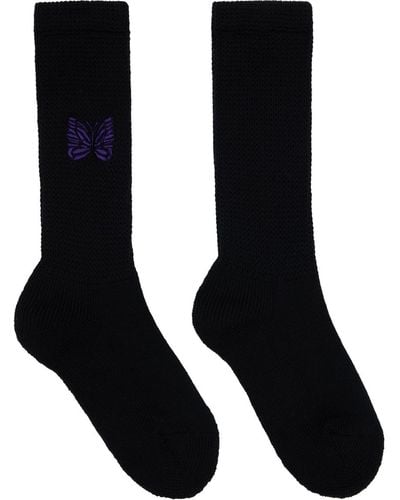 Needles Black Embroidered Socks