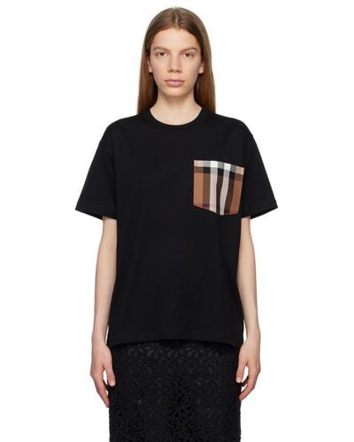 Burberry チェック ポケット Tシャツ - ブラック