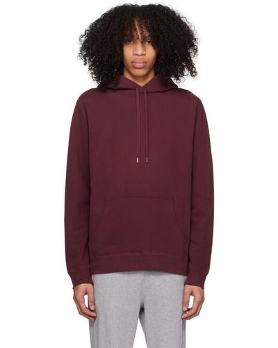 Sunspel Burgundy Drawstring Hoodie - Red