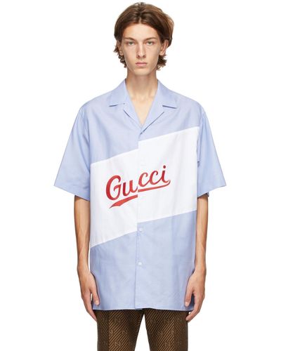 Gucci Oversize Bowling Shirt With Script - Blue