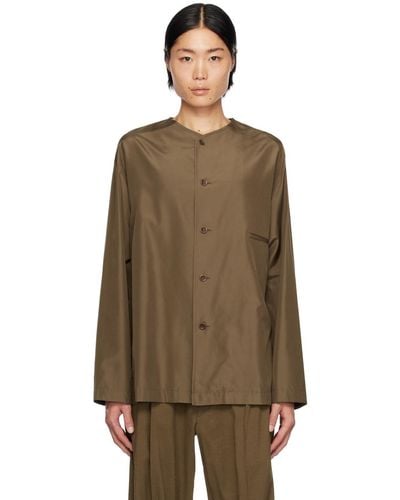 Lemaire Brown Collarless Relaxed Shirt