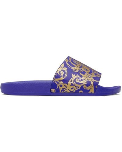 Versace Blue Garland Slides - Black