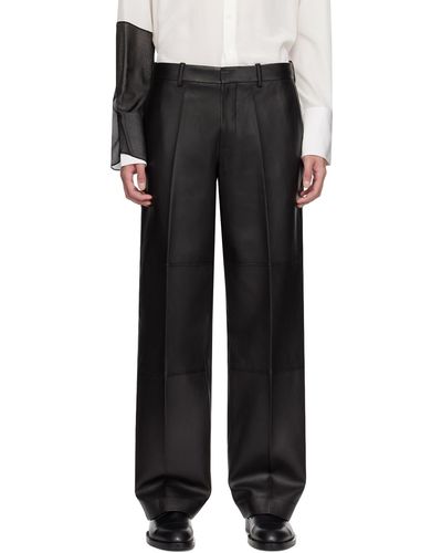 Helmut Lang Pantalon plissé noir en cuir