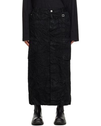WOOYOUNGMI Black Crinkled Denim Maxi Skirt