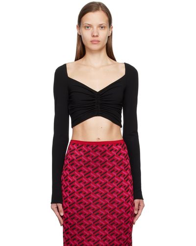 Versace Black Ruched Blouse - Red