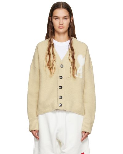 Ami Paris Beige Ami De Cœur Cardigan - Natural