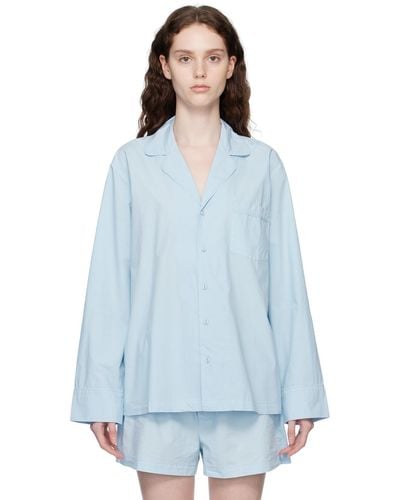 Skims Blue Poplin Sleep Cotton Button Up Shirt