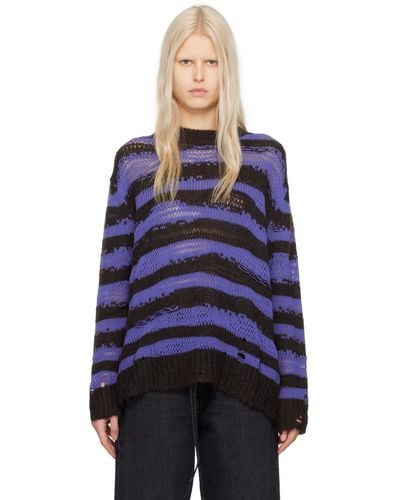 Acne Studios Purple & Black Stripe Sweater - Blue