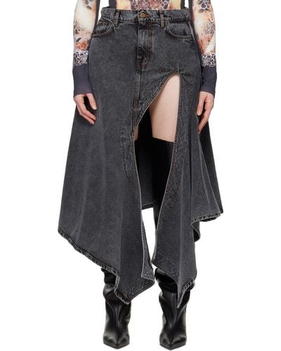 Y. Project Cut Out Denim Midi Skirt - Black