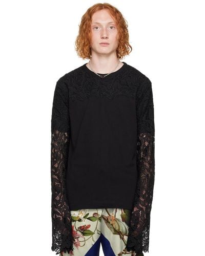 Dries Van Noten Black Floral Long Sleeve T-shirt