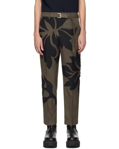 Sacai Taupe & Navy Floral Appliqué Trousers - Black