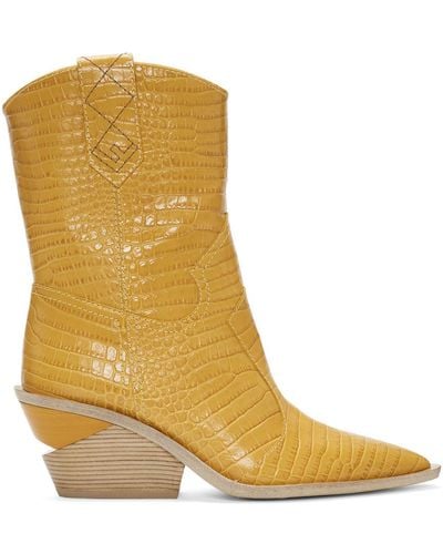 Fendi Yellow Croc Cowboy Boots