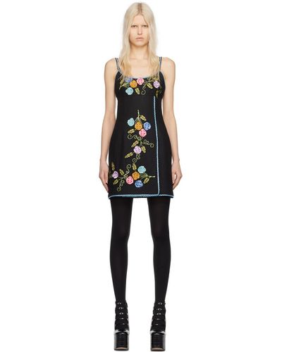 Anna Sui Robe courte noire à motif fleuri