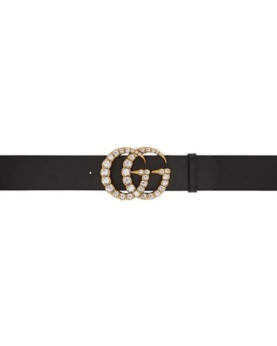 Gucci GG Leather & Crystal Belt - Black