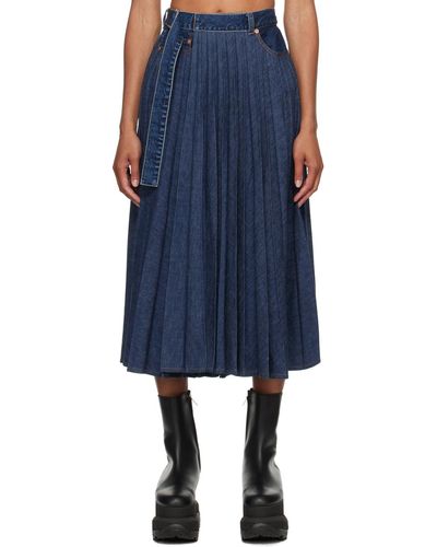 Sacai Pleated Denim Maxi Skirt - Blue