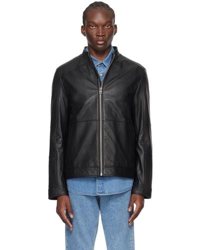 HUGO Black Panelled Leather Jacket