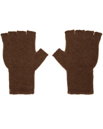 The Elder Statesman Gants sans doigts bruns en tricot épais - Marron