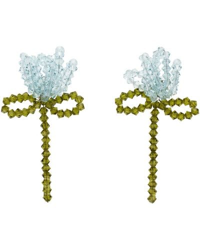 Simone Rocha Khaki Cluster Flower Earrings - Green
