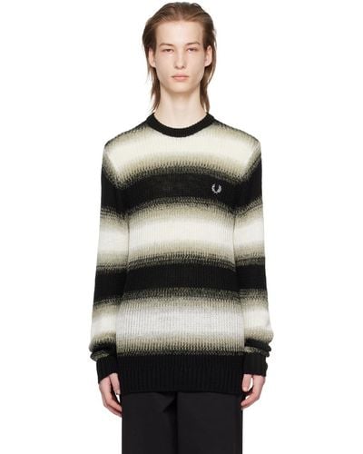 Fred Perry Black & Off-white Striped Jumper