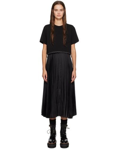 Sacai Black Pleated Midi Dress