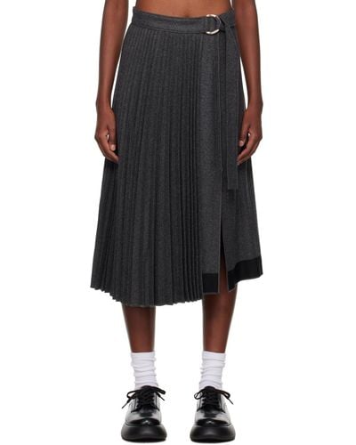 3.1 Phillip Lim Grey Pleated Wrap Midi Skirt - Black